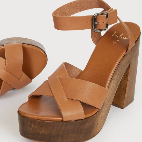 Laurel Cognac Vachetta Leather Platform Sandals - Picture 2 of 3